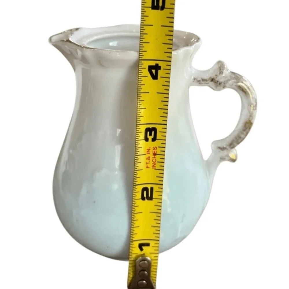 Vintage Ceramic Creamer Pitcher Blue White Ombre Gold Trim Mini Vase Cottage